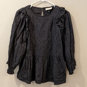 💯 Cotton Women's Black Ruffled Top